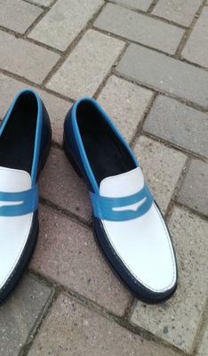 Crafted leather blue white leather unique and classic moccasin loafers dress shoes