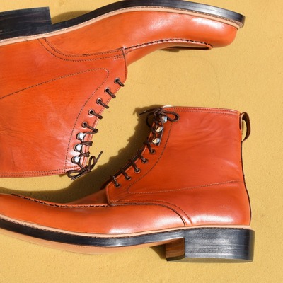 Handmade working brown leather ankle high lace up formal boot