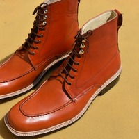 Handmade Working Brown Leather Ankle High Lace Up Formal Boot - Thumbnail 1