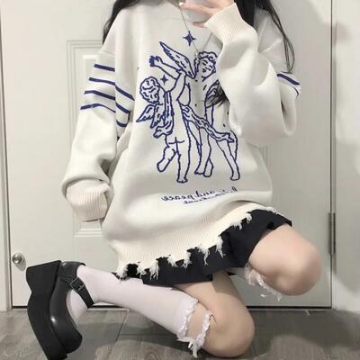 Angel ripped white jumper knit sweater - Thumbnail 1