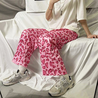 Retro Pink Leopard Print Split up Pants - Thumbnail 2