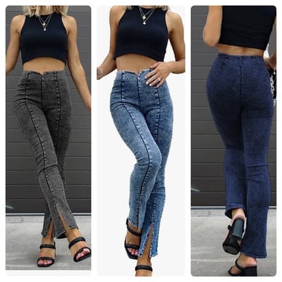Slit stretch denim-td - Thumbnail 3
