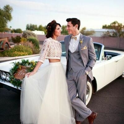 Simple two pieces lace beach boho wedding dress bridal dress,939