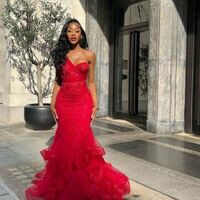 Red Mermaid Beaded Crystals Prom Dresses Evening Dress,942 - Thumbnail 1