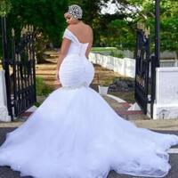 Plus Size Wedding Dresses With One Shoulder Beads Mermaid Wedding Gowns Robe de mariee Beaded Crystals Trumpet Bridal Dress,944 - Thumbnail 1