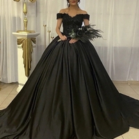 Gothic Ball Gown Off the Shoulder Black Wedding Dresses,946 - Thumbnail 1