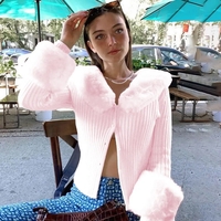 Pink Faux Fur Collar Long Sleeve Shirt  - Thumbnail 2