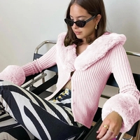 Pink Faux Fur Collar Long Sleeve Shirt  - Thumbnail 3