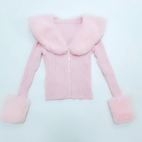 Pink Faux Fur Collar Long Sleeve Shirt  - Thumbnail 5
