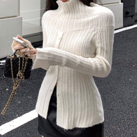 White Button Up Split Slash Neck Sweater  - Thumbnail 3