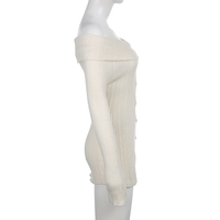 White Button Up Split Slash Neck Sweater  - Thumbnail 6