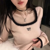 Black Bow Fluffy Square Collar Jumper  - Thumbnail 1