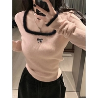 Black Bow Fluffy Square Collar Jumper  - Thumbnail 5