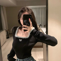 Black Bow Fluffy Square Collar Jumper  - Thumbnail 6