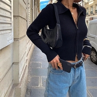 Blue Double Zipper Ribbed Jacket  - Thumbnail 3