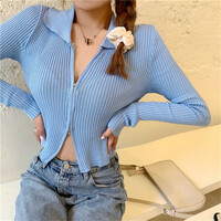 Blue Double Zipper Ribbed Jacket  - Thumbnail 5