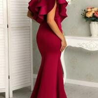 Floor Length A Line Deep V Layered Ruffles Evening Dresses - Thumbnail 1