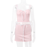 2PCS Sweet Pink Bow Sleeveless Lace Top + Skirt - Thumbnail 6