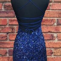 Sexy tight navy blue sequined homecoming dress - Thumbnail 2