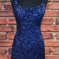 Sexy tight navy blue sequined homecoming dress - Thumbnail 1