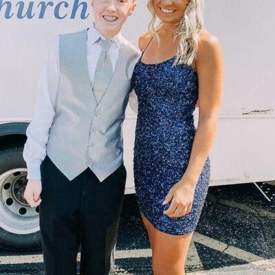 Sexy tight navy blue sequined homecoming dress - Thumbnail 1