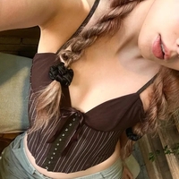 2PCS Vertical Stripe Print Spaghetti Strap Top + Skirt  - Thumbnail 3