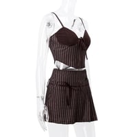 2PCS Vertical Stripe Print Spaghetti Strap Top + Skirt  - Thumbnail 7