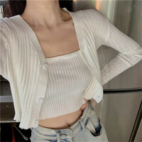 2PCS Tube Top + Ribbed Knit Cardigan - Thumbnail 4