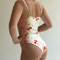 Vintage Floral Fruit Print One Piece Swimsuit  - Thumbnail 7