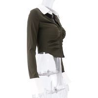 Polo Neck Low Cut Ruched Long Sleeve Crop Top - Thumbnail 5