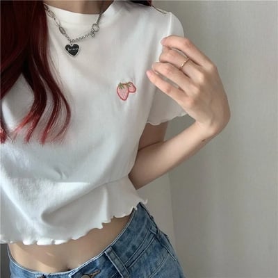 Strawberry embroidery ruffle short sleeve shirt  - Thumbnail 2