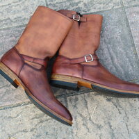 Crafted Leather Men Brown Leather Buckle Strap Long Cowboy Military Boot - Thumbnail 7