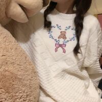 Heart Bear Flower Bow Embroidery Knit Sweater  - Thumbnail 2
