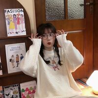 Heart Bear Flower Bow Embroidery Knit Sweater  - Thumbnail 1