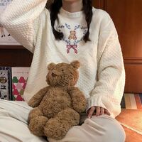Heart Bear Flower Bow Embroidery Knit Sweater  - Thumbnail 3