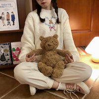 Heart Bear Flower Bow Embroidery Knit Sweater  - Thumbnail 4