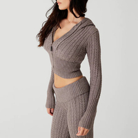 2PCS Twist Knit Hooded Zipper Sweater + Shorts  - Thumbnail 4