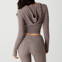 2PCS Twist Knit Hooded Zipper Sweater + Shorts  - Thumbnail 5