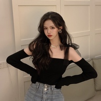 Black Bow Off Shoulder Mesh Sweater  - Thumbnail 6