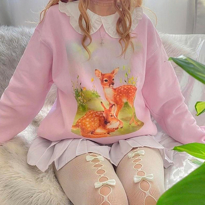 Deer print loose sweatshirt  - Thumbnail 1