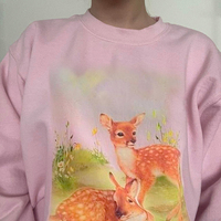 Deer Print Loose Sweatshirt  - Thumbnail 3