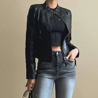 Black PU Leather Zipper Jacket  - Thumbnail 2
