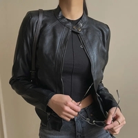 Black PU Leather Zipper Jacket  - Thumbnail 1