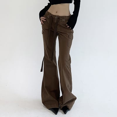 Brown flare boot cut high waist trousers 