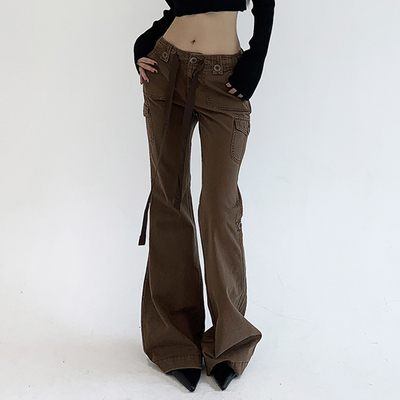 Brown Flare Boot Cut High Waist Trousers 