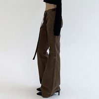 Brown Flare Boot Cut High Waist Trousers  - Thumbnail 1