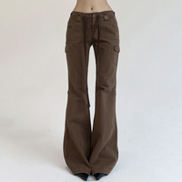 Brown Flare Boot Cut High Waist Trousers  - Thumbnail 2