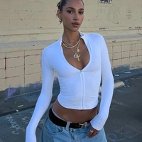 White Zipper Crop Jacket  - Thumbnail 2