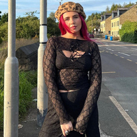 Black Mesh Lace Long Sleeve Shirt  - Thumbnail 1