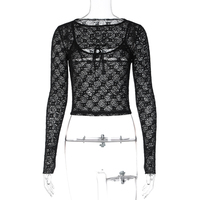 Black Mesh Lace Long Sleeve Shirt  - Thumbnail 6